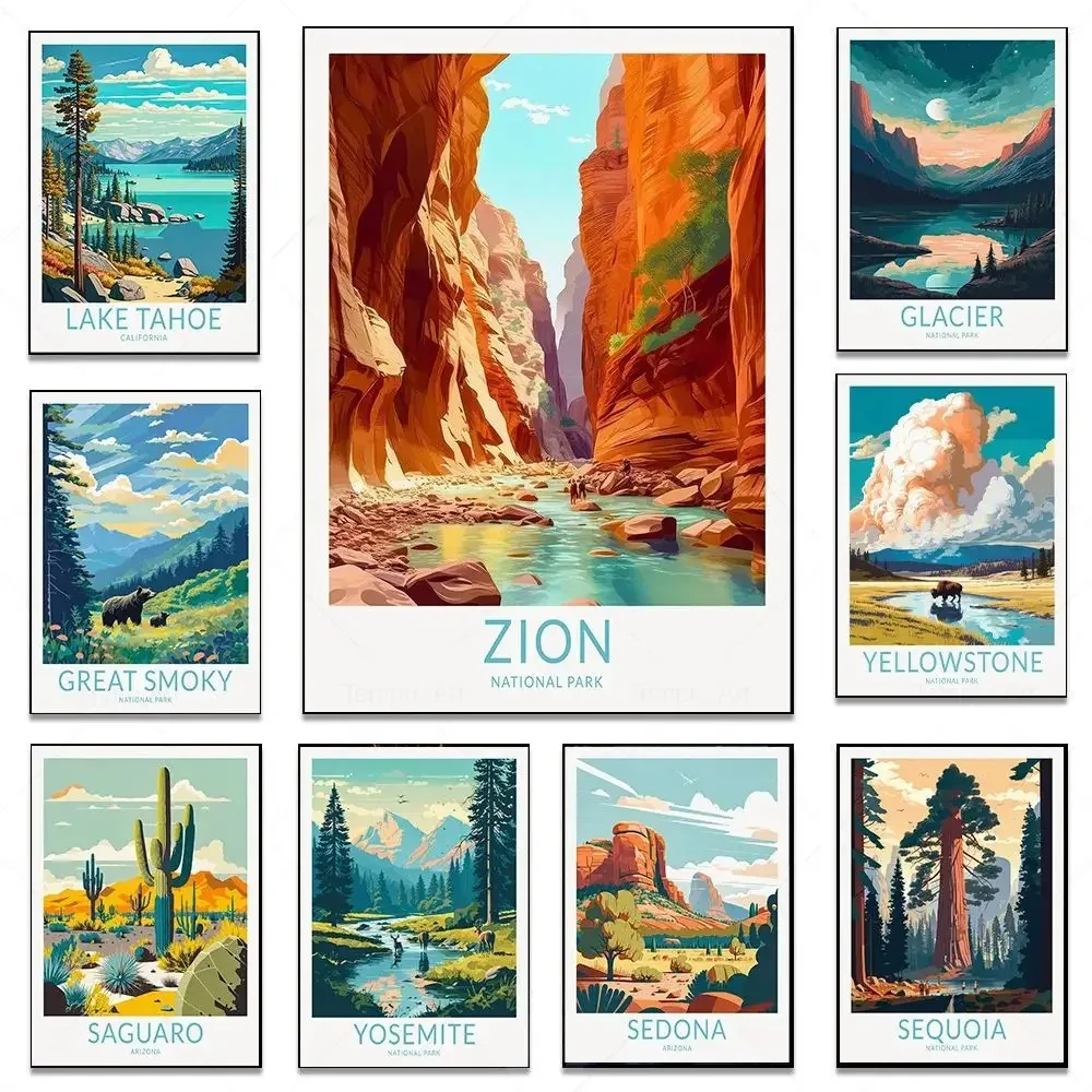 Affiche murale classique rétro en toile HD, paysage du parc national de tourisme, lac Sequoia, lac Taihao, décoration pour la maison et le salon