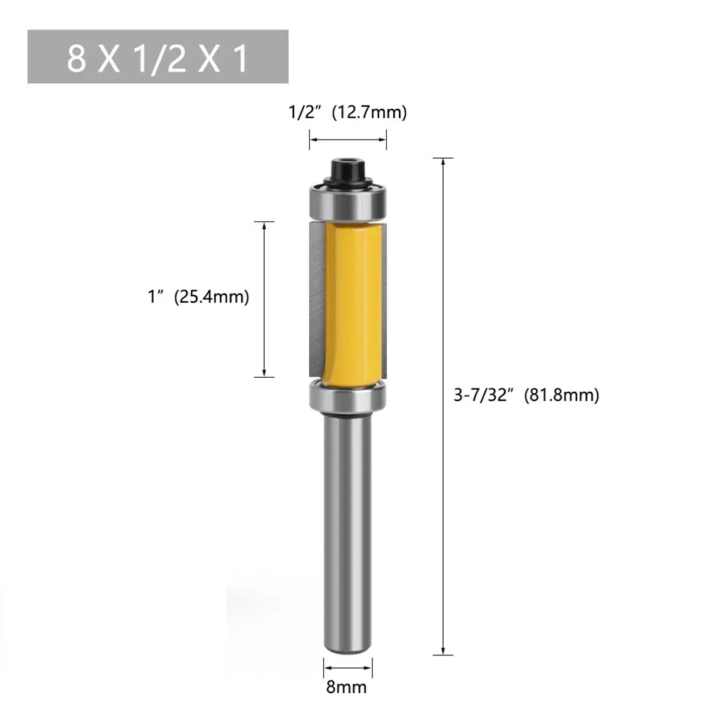 8mm Shank Milling Cutter Wood Carving Double Bearing Trimming Cutter Double Edge Straight Router Bit Woodworking Cutting Tool