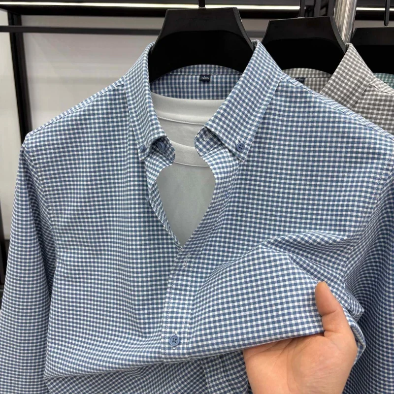 

Autumn New Men's 100% Cotton Plaid Lapel Shirt Designer High Quality Skin Friendly Top T-shirt Fashion Versatile Men's Clothing