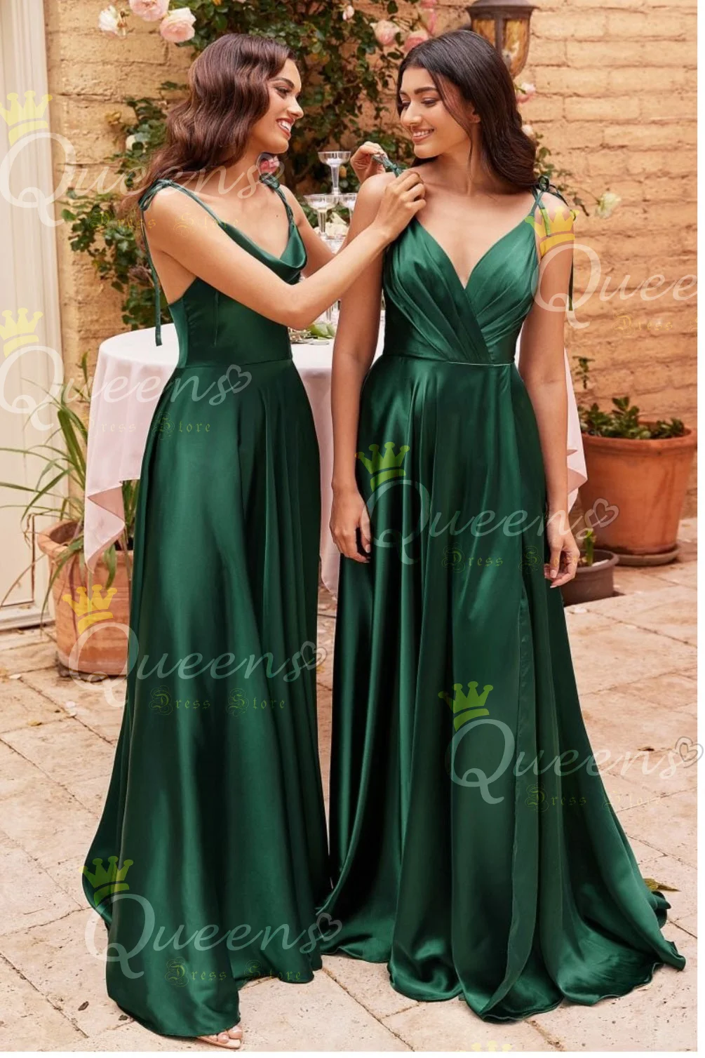 QueensLove Bridesmaid Dress Scoop Spaghetti A-Line Split Strape Elegant Growns Prom Party Dress Sexy Club Wear Customized