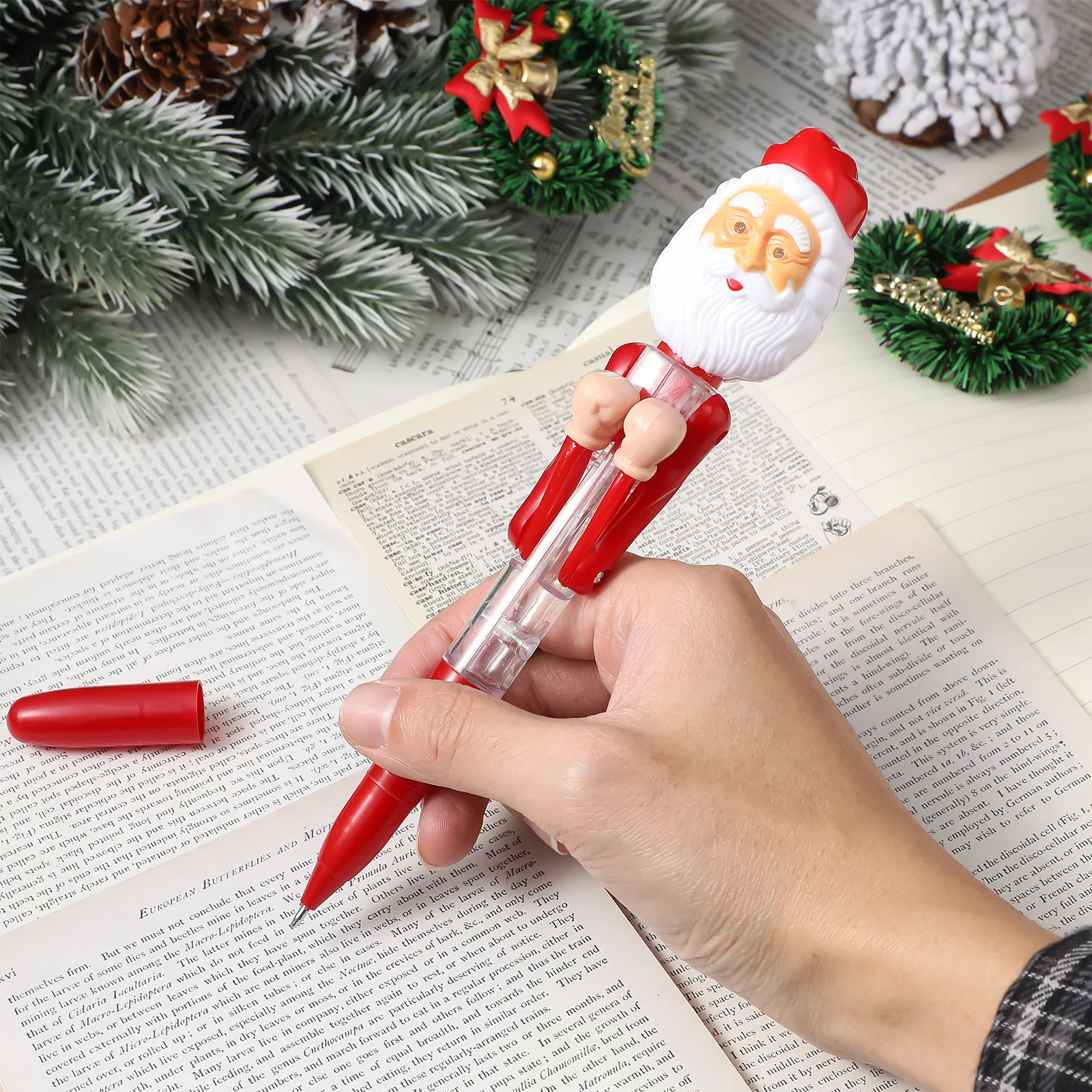 2 Pcs Old Man Boxing Pen Christmas Cute Ballpoint Stationery Bolis Cart Pens Tabletop Tree Party Props Filler Father