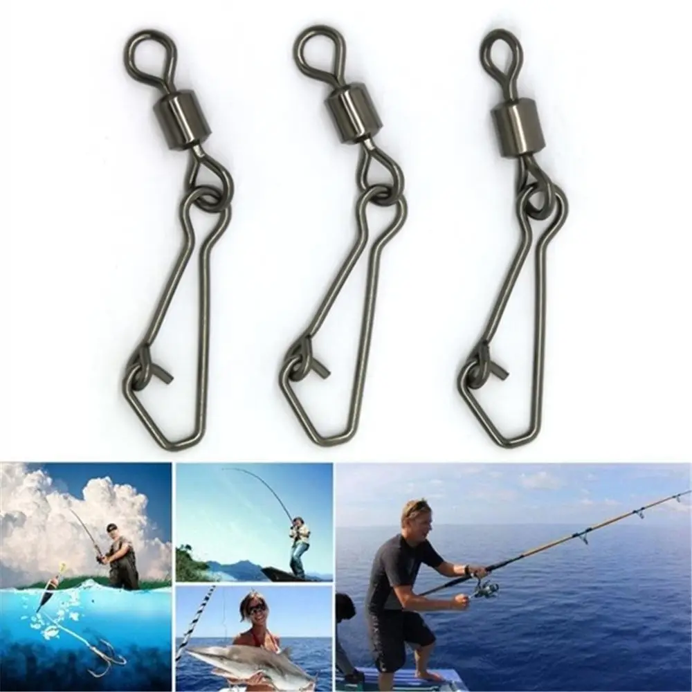 50Pcs Metal Rolling Swivel Fishing Hook Interlock Tackle Fishing Bearing Swivels Connector