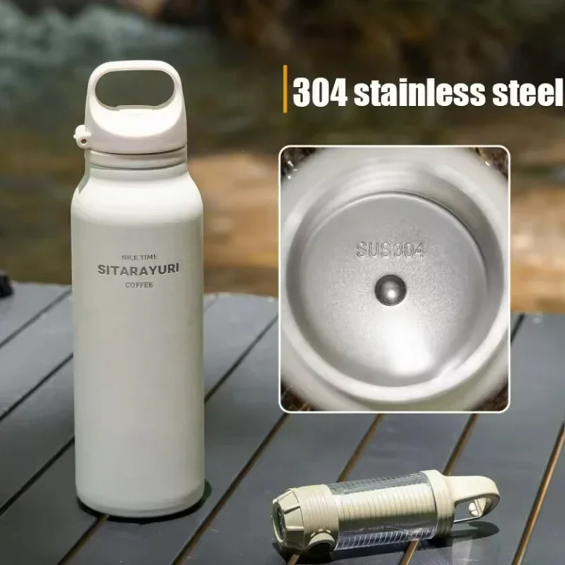 600ML Outdoor Camping Insulation 304 Stainless Steel Vacuum Tumbler For Sports Water Bottle Car One Hand Open Cover Thermos Cup