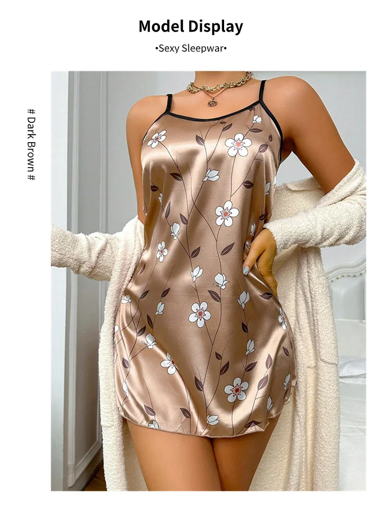 Women's Satin Floral Print Nightdress