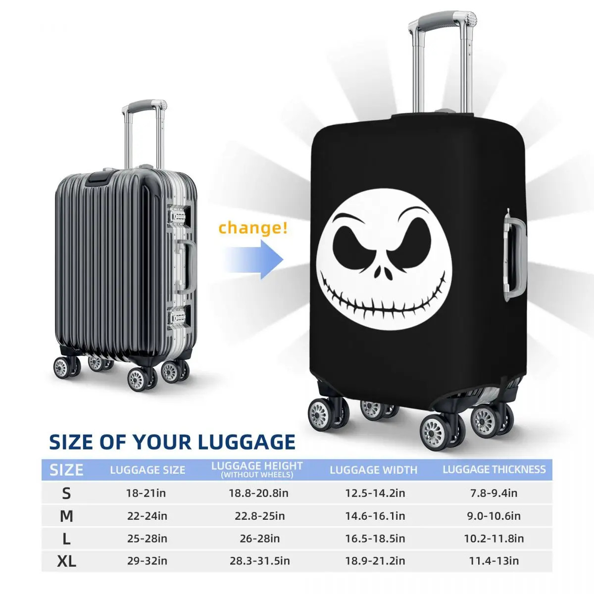 Custom Nachtmerrie Voor Kerst Bagage Cover Halloween Film Jack Skullington Koffer Beschermer Covers Pak Voor 18-32 Inch