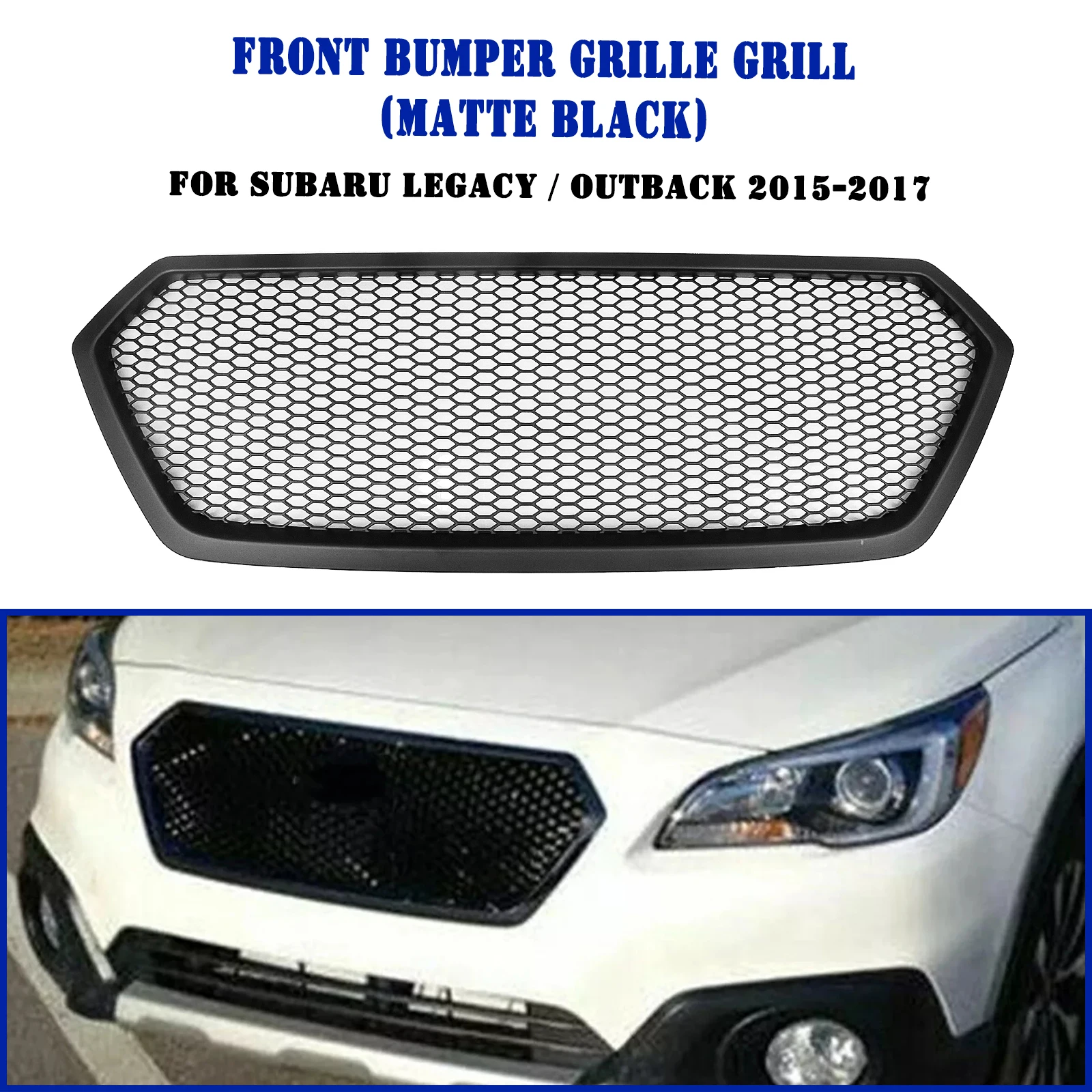 

For Subaru Legacy Outback 2015-2017 Front Grille Racing Grill Carbon Fiber Look/Gloss/Matte Black Upper Bumper Hood Mesh Grid