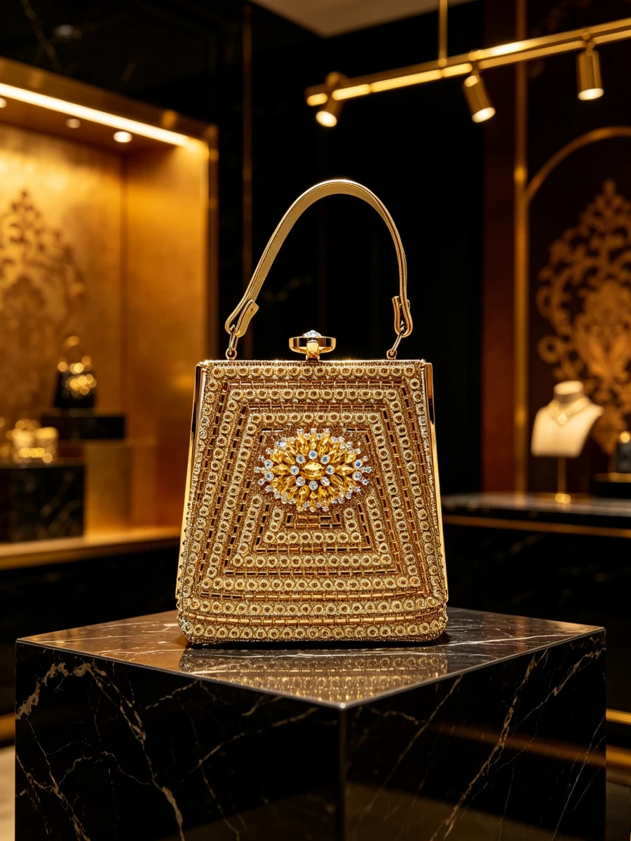 Vintage Square Step Gold Rhinestone Floral Frame Top Handle Clutch Women Luxury Party Evening Handbag Bolsos Elegantes Para Dama
