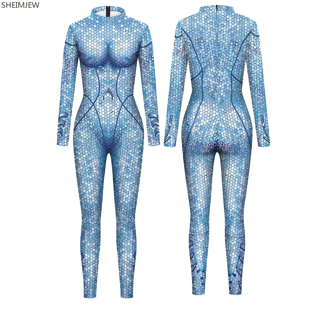 3D Print Women  Long Sleeve Cosplay New Party Tight Jumpsuits 3 Colors Sexy Mermaid Sequins Sexy Bodysuits