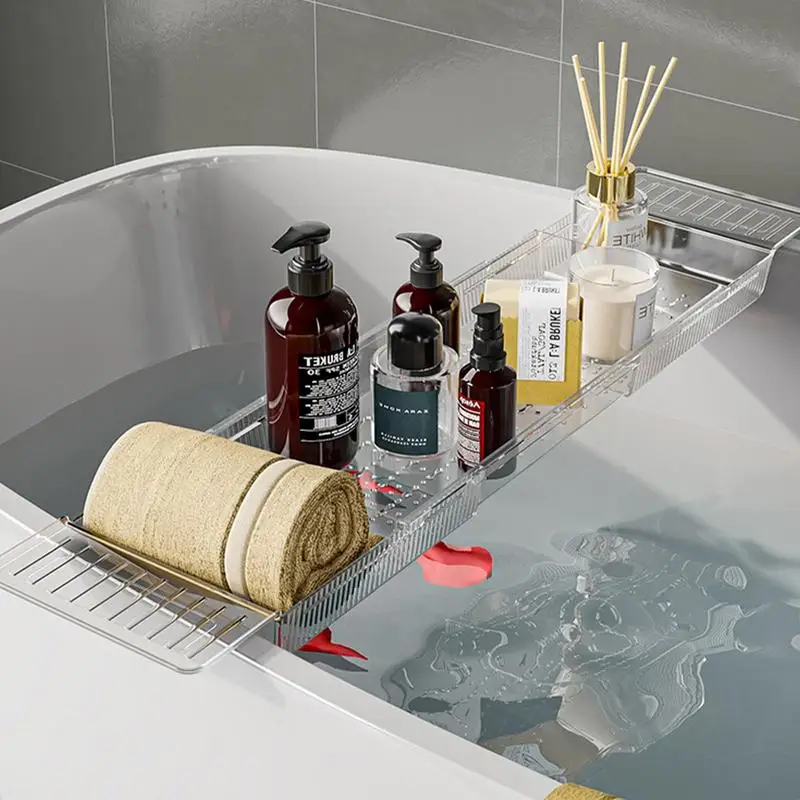 

Bathroom Bathtub Tray Expandable Bath Table Over Tub Multifunctional Bath Rack Tub Organizer For Book Wine Phone Bathroom Shower