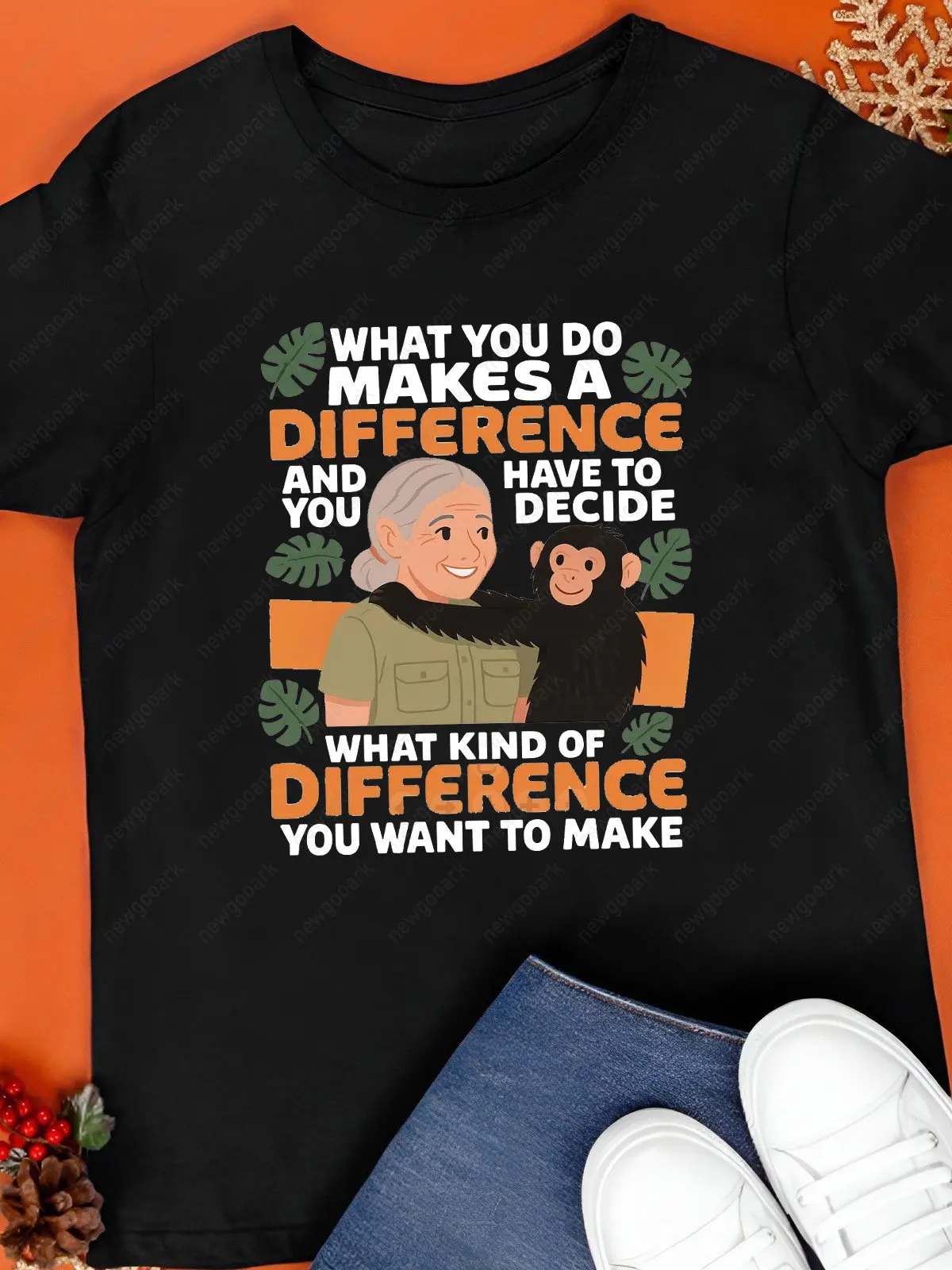 Thank You Jane What You Do Makes A Difference Graphic T Shirts Rip Jane Goodall Cotton T Shirt Vintage Streetwear Tops Tee