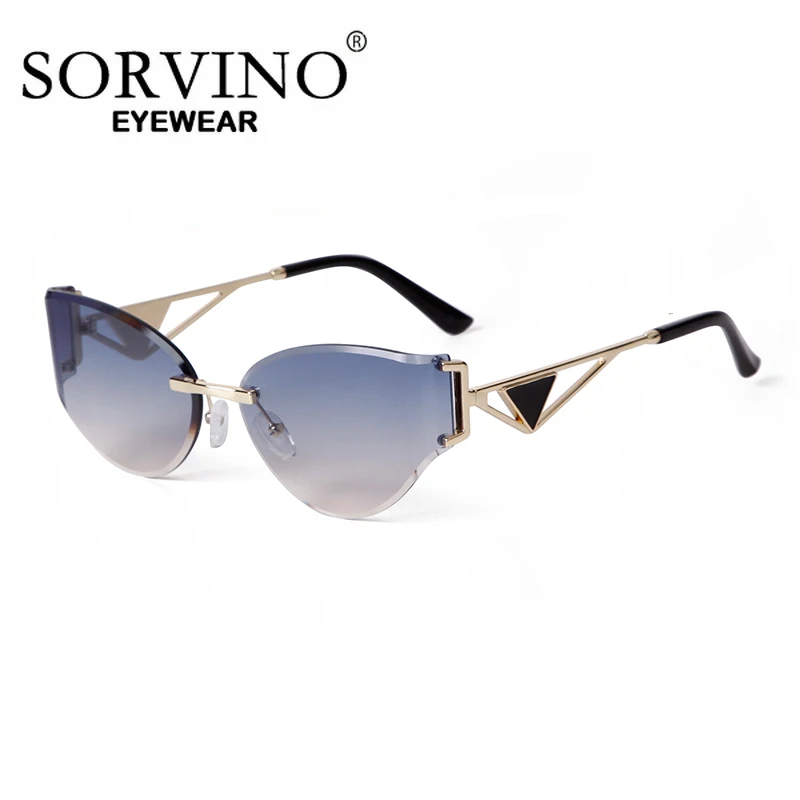 SORVINO موضة العلامة التجارية مصمم عين القط بدون شفة النظارات الشمسية النساء UV400 التدرج الأزرق معكوسة المضادة للخدش نظارات شمسية الإناث