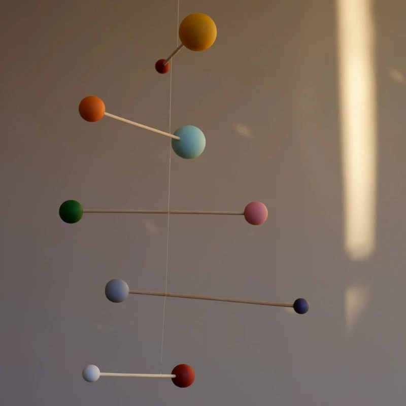 Dopamine Colorful Ball Balance Pendant Silent Wind Chime Hanging Ornament for Kids Room Wooden Home Decor Dynamic Balance Art