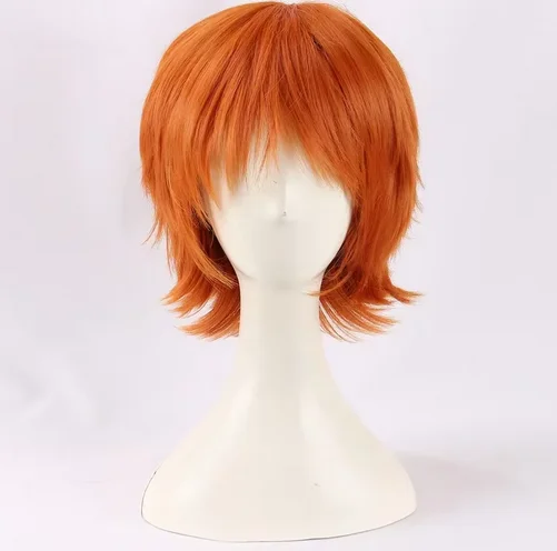 Peluca corta de Cosplay naranja de Chucky de Anime de alta calidad, pelucas de disfraz de Cosplay resistentes al calor de la novia de Chucky