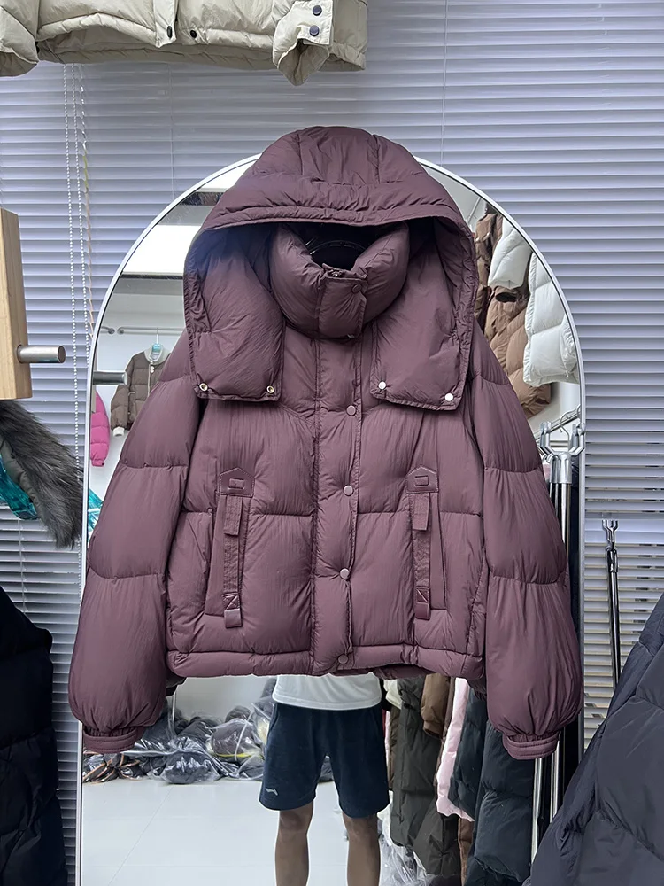 Versione coreana con coulisse sull'orlo ampio versatile piumino d'anatra bianca da donna inverno nuova tendenza piumino stile corto con cappuccio