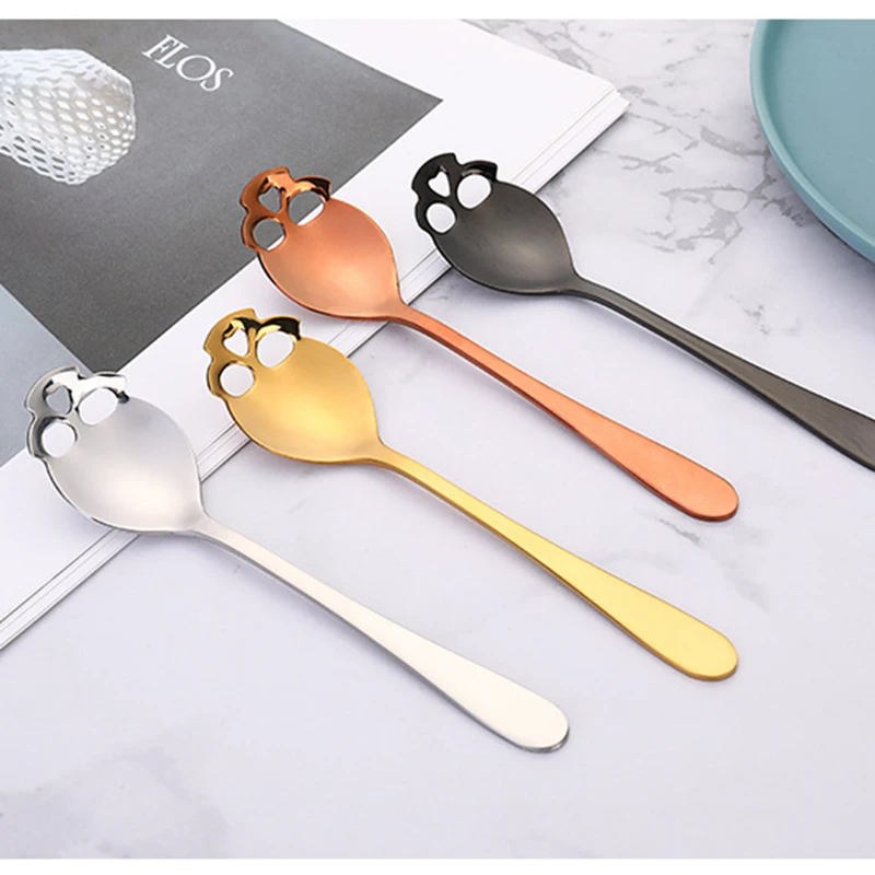 1pcs Skull Style Tableware for Snacks Party Buffing Small Tea Coffee Spoon Stainless Steel Spoon Ice Cream Dessert Spoon