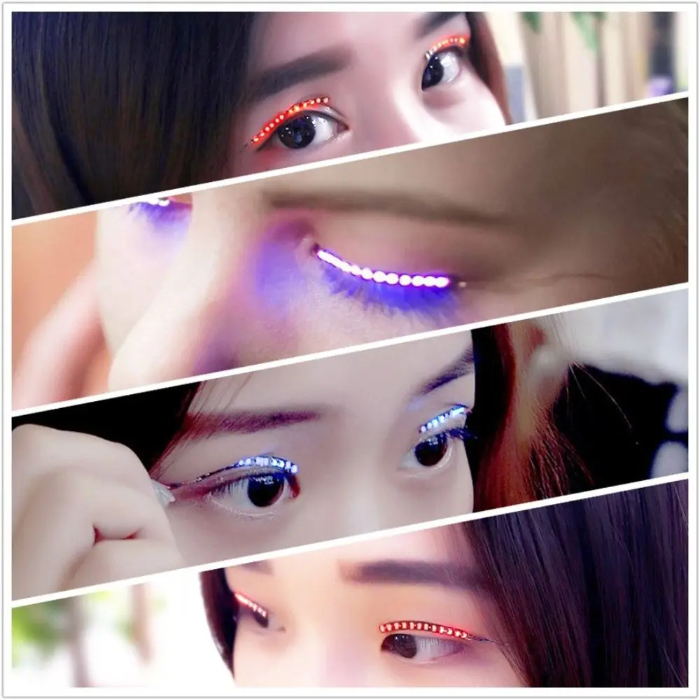 Handmade Colorful LED luminous False Eyelashes Waterproof Eyelash Lamp Halloween Light Up Eyelid Paste Creative Flash Women Men