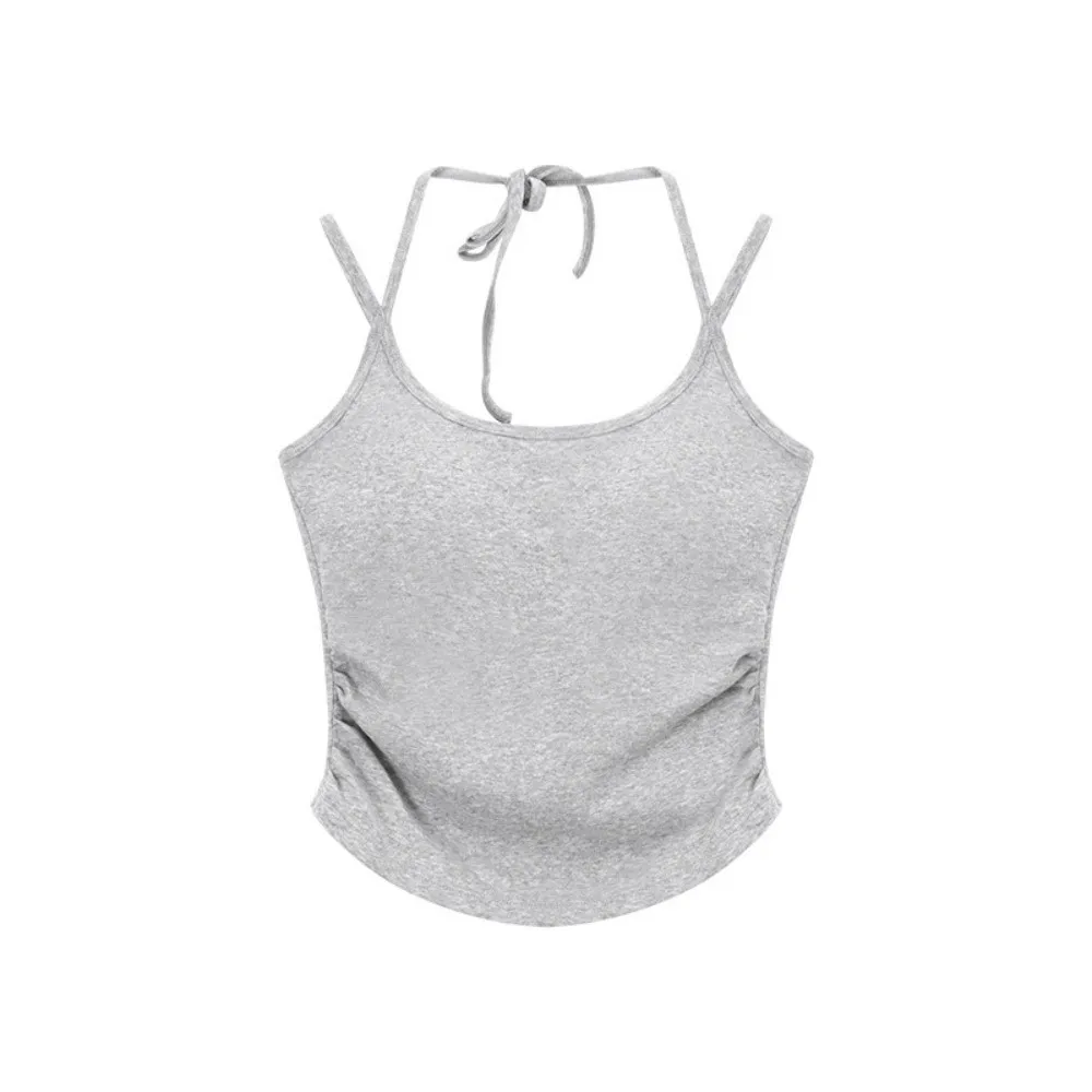 Sweet Sleeveless Tie Back Camisole Top Slim Underwear Camisole With Padded Cups Short Vest for Women