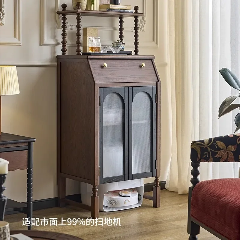 French retro solid wood chest sweeper shelter cabinet easy to clean household living room wall storagecabinet
