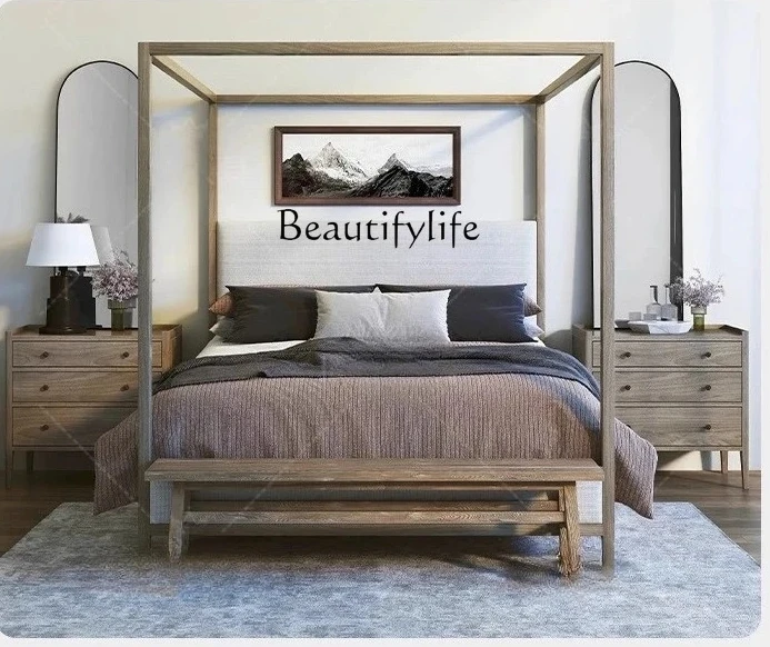 3American four-poster bed modern simple master bedroom double bed 1.8 meters solid wood 1.5 meters floor-to-ceiling bed