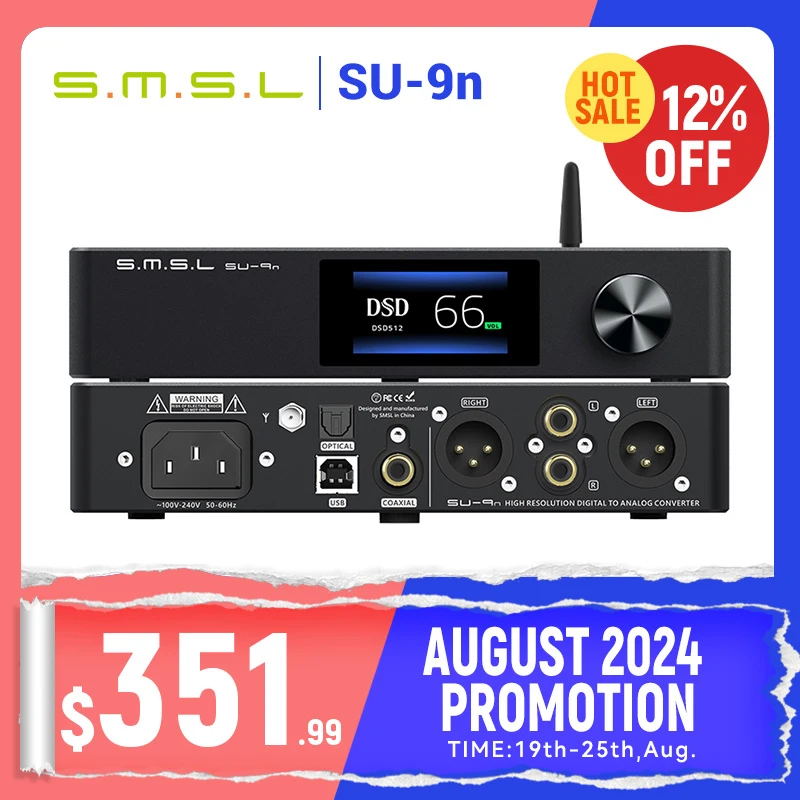 

SMSL SU-9n Decoder Bluetooth 5.0 ES9038Pro DAC DSD512 PCM768kHz/32Bit USB Balanced Decoder SMSL SU-9 SU9N