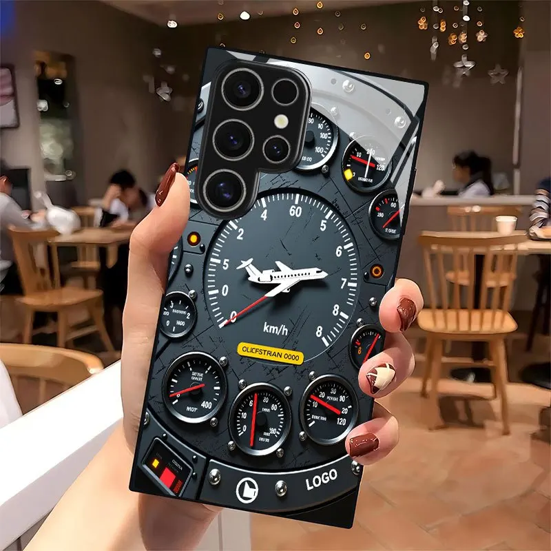 Aircraft instrument panel glass phone case suitable for Samsung Galaxy S26 S25 S24 S23 S22 S20FE/Ultra/Plus anti fall back cover