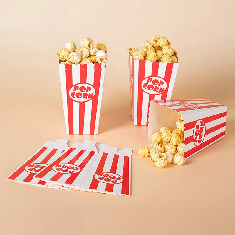 Cajas de papel de palomitas de maíz a rayas, cubos, bolsas de rayas rojas y blancas, contenedores de aperitivos para Baby Shower, suministros para fiestas de cumpleaños, 12 unids/set