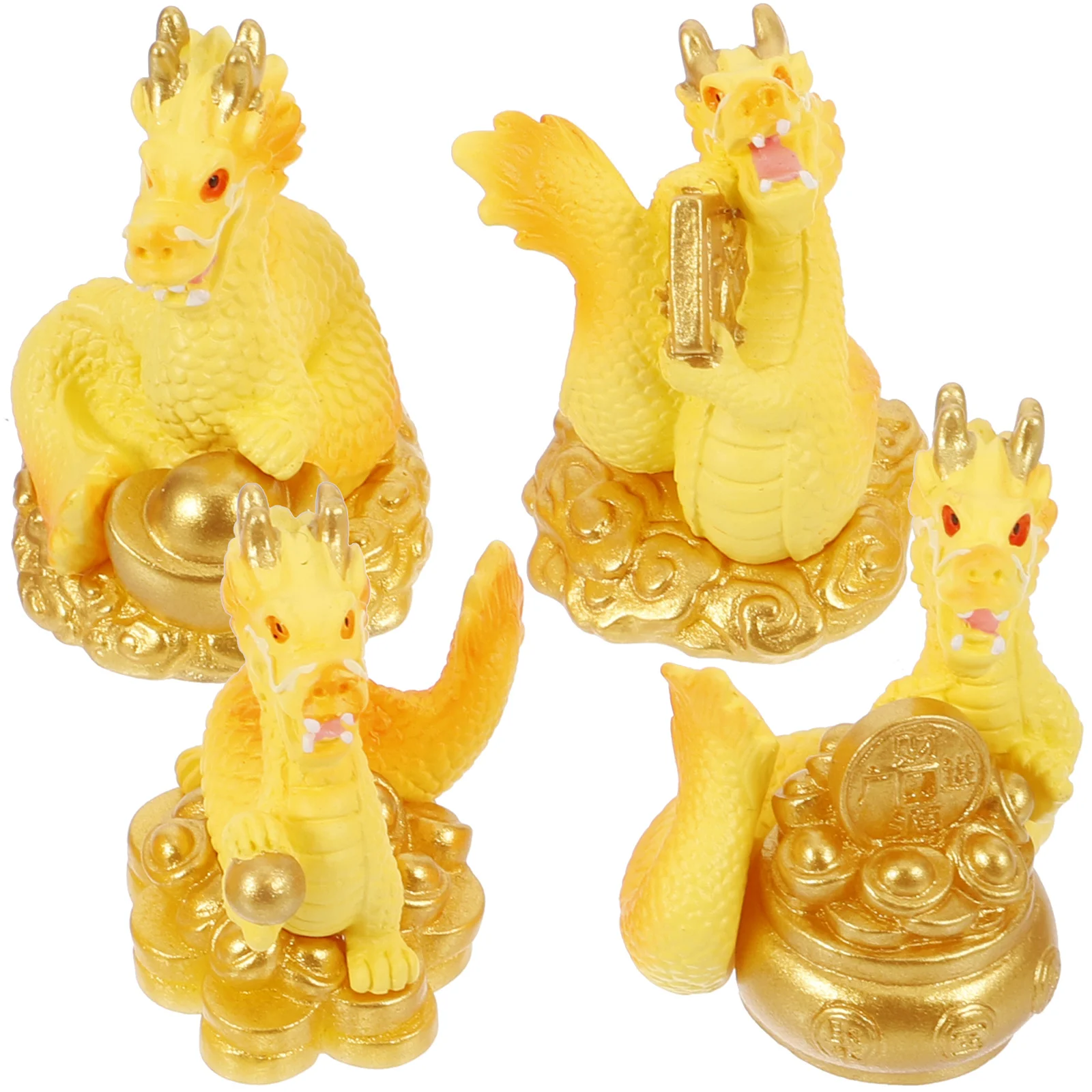 4 Pcs Figures Decor Car Desktop Tiny Dragon Statues Resin Decorations Mini Figurines Zodiac Baby