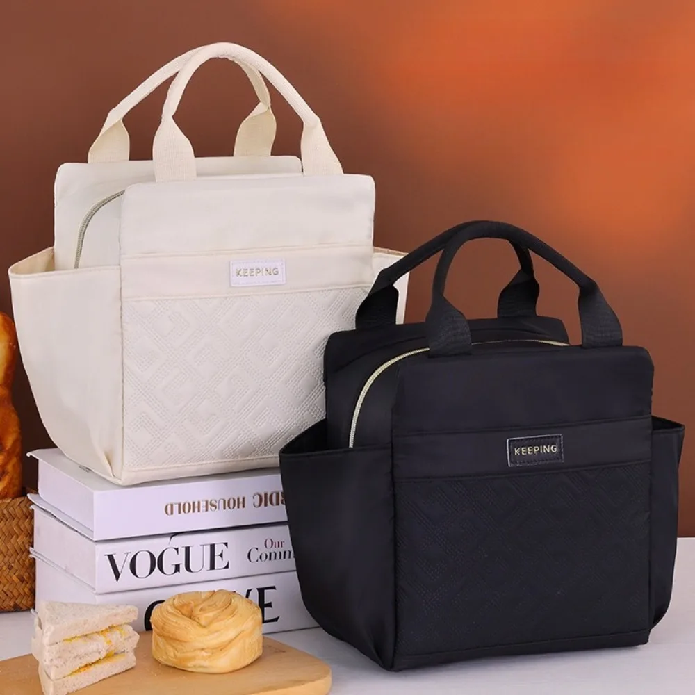 

Hot-selling Side Pocket Lunch Box Insulation Bag with Rice Tote Bag Trend Outdoor Picnic Bag Office Worker Carrying Lunch Bag