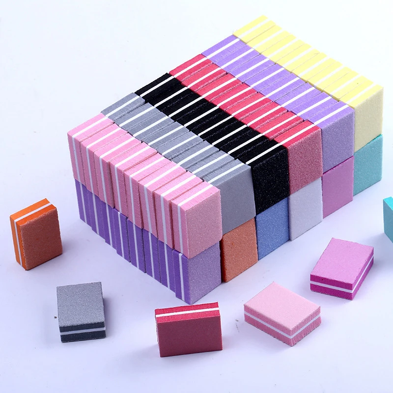 Z. 50PCS Mini Nail Sponge Files Buffer Block Buffing Sanding 100/180 Grit Double-sided Pedicure Tool For Gel Polish Nail Supply