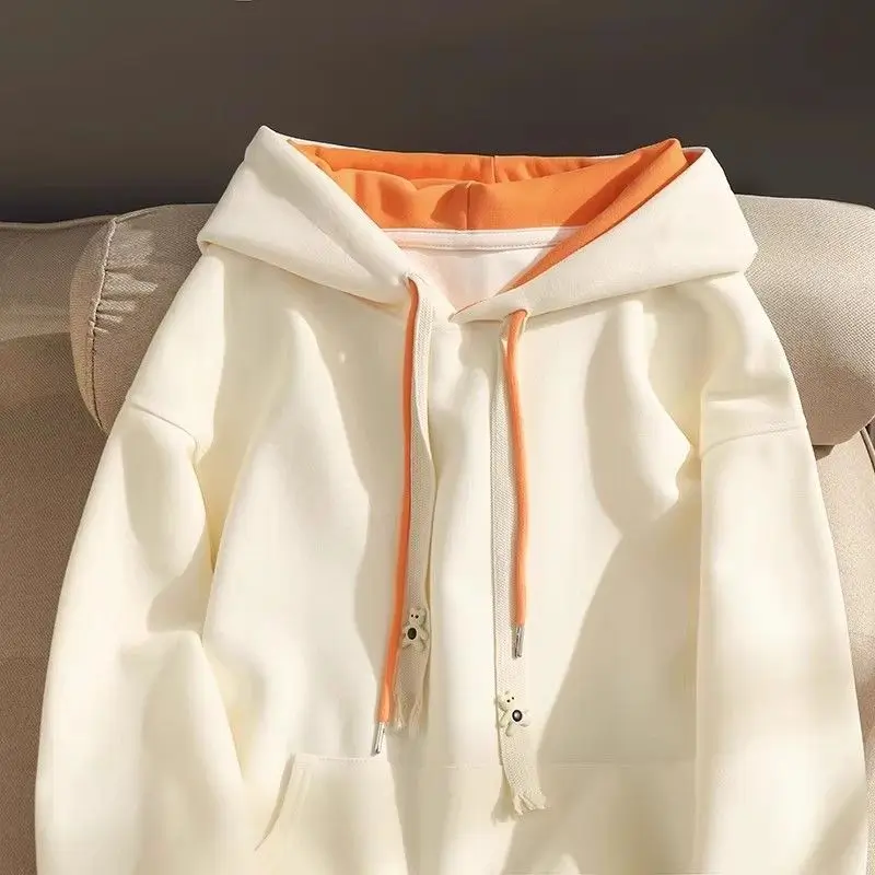 Women's Winter Autumn Tops Sweatshirt Hooded Padded Thickened Fake Two Pieces Splicing Large Size Vintage Comfortable Leisure