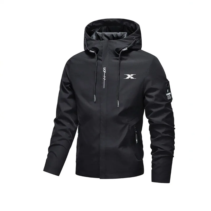 Leichte, wasserdichte Kapuzenjacke für Herren, bedruckt, urbaner Windbreaker, geeignet zum Radfahren, Wandern und für Freizeitaktivitäten bei Regen, mit Taschen. – Detail 10