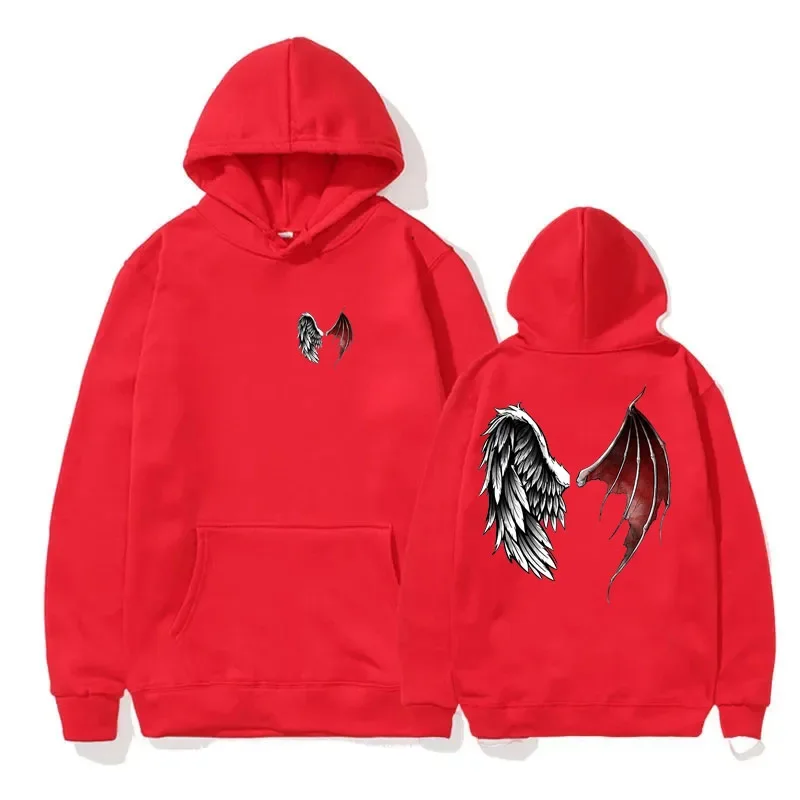 Lucifer Wings Pullover Hoodie Devil Angel Wings Heaven and Hell Gift Idea on Women Hooded Fleece Pullover Sport Sweatshirt