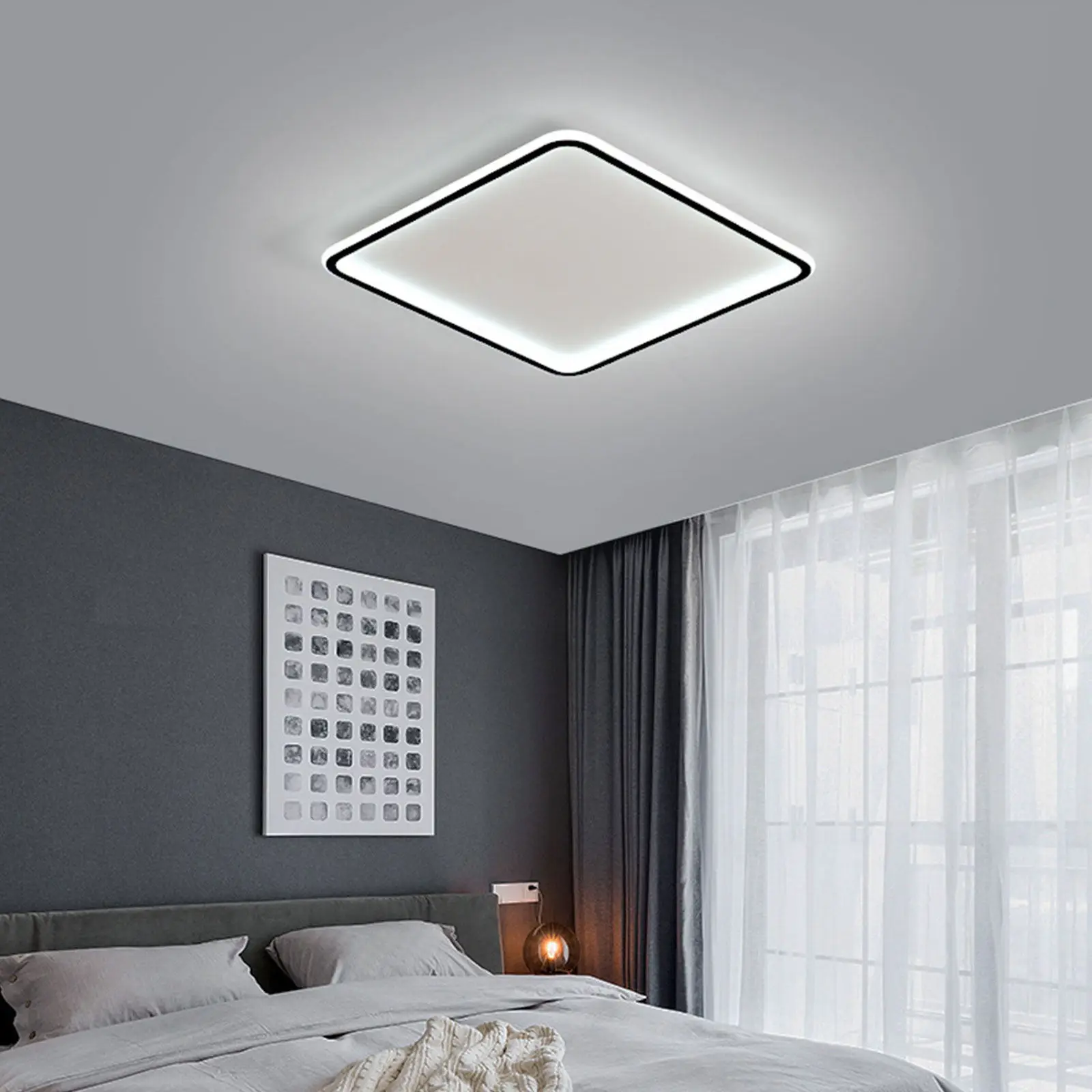 Modern Round/Square Hollow Black and White LED Flush Mount Ceiling Light for Bedroom Study Room
