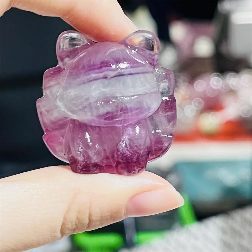 2PCS Colored Fluorite Nine-Tailed Fox Carving 3.4cm Natural Quartz Healing Stone Polished Home Decor Animal Craft Gift