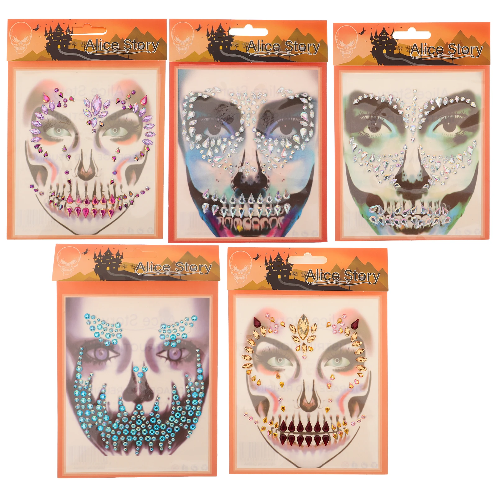 

5 Sets Face Gems Stickers Halloween Bride Glitter Resin Jewels Rhinestones 5# 20# 21# 22# 28# Body Decoration Accessories