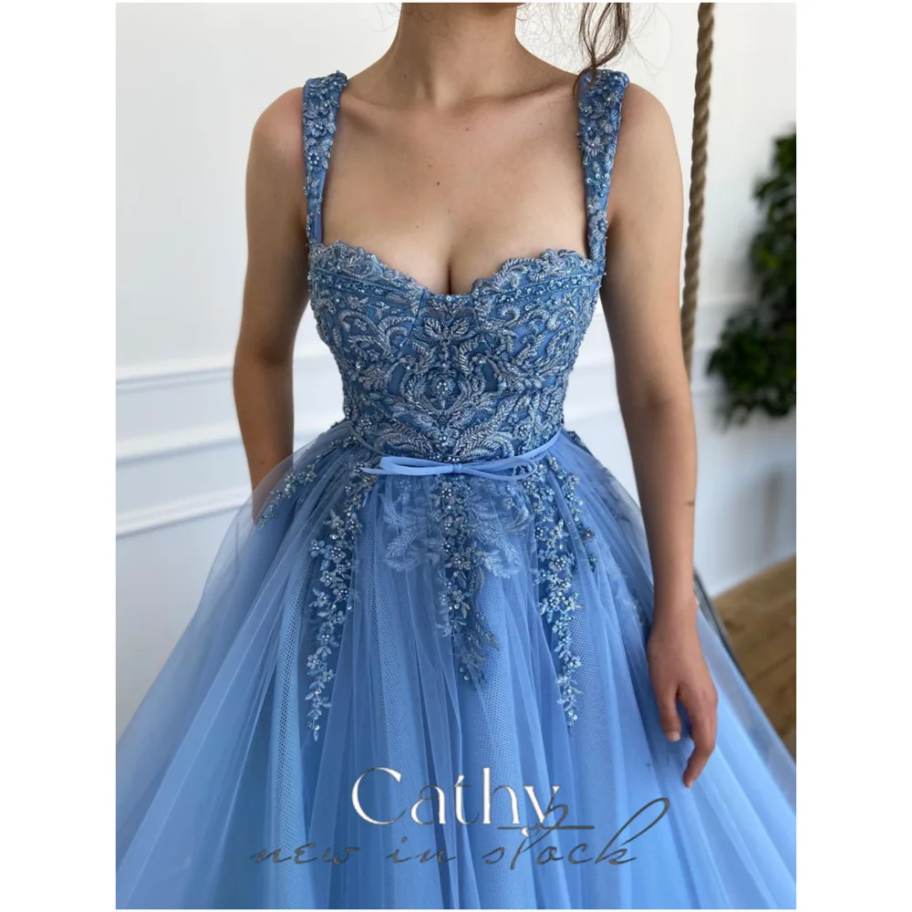 Cathy Heart Shaped Neck Beaded A-line Customized Prom Dress 2024 Lace Embroidery vestido de gala 2024 Sleeveless فساتين السهرة