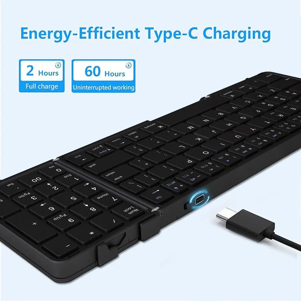 JOMAA Full Size Foldable Mobile Phone Keyboard with Numeric Keypad Rechargeable Portable Travel Bluetooth Keyboard