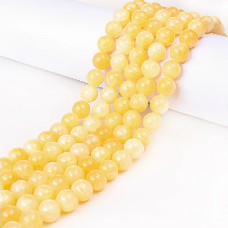 Natural Yellow Calcite Beads Round Loose Gemstone Beads for Jewelry Making Bracelet Diy Accessories