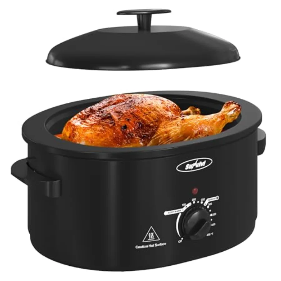 8-Quart Roaster Oven with Self-Basting Lid, Electric Turkey Roaster Oven with Removable Pan and Rack, Stainless Steel