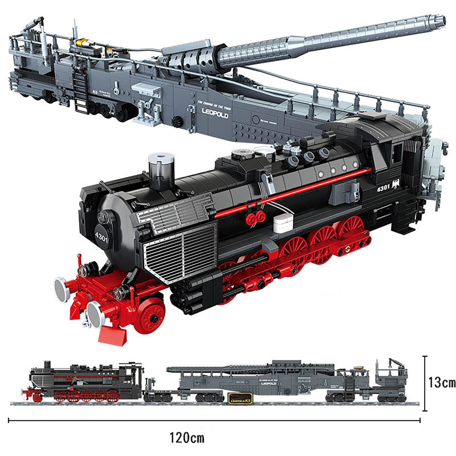 

FC4301 1631 шт. военный тяжелый железнодорожный пистолет немецкий K5 модель поезда строительные блоки игрушка