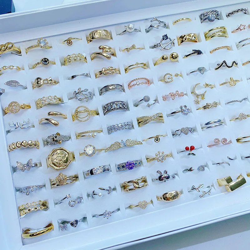 

20/50pcs/Lot Wholesale Mix Style Cute Vintage Open Finger Rings for Women Gift Fashion Wedding Thin Zircon Jewelry Accessories
