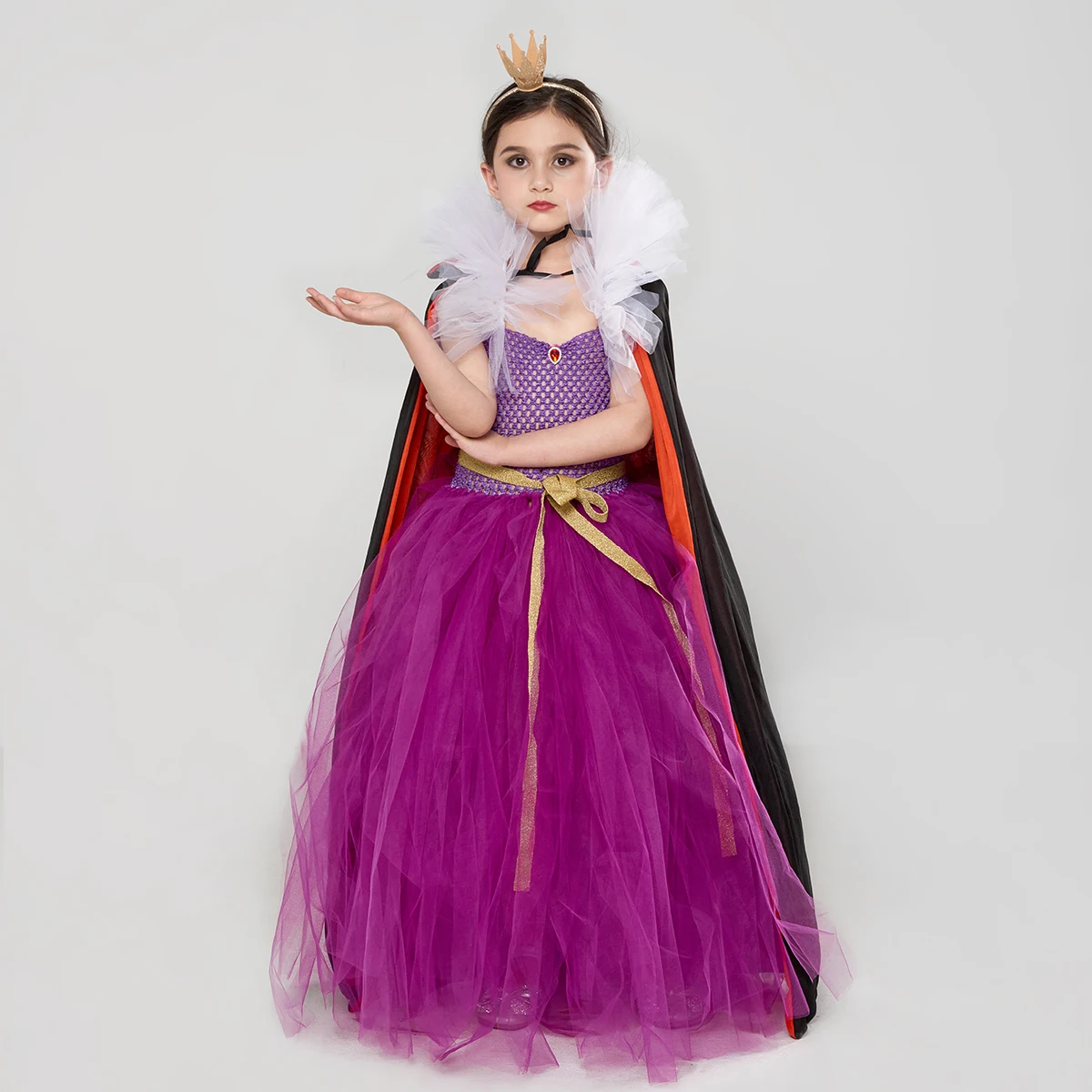 Evil Queen Halloween Snow White Inspired Costume Girls Wicked Witch Fancy Tutu Dress with Cape Fairy Tale Kids Cosplay Clothing