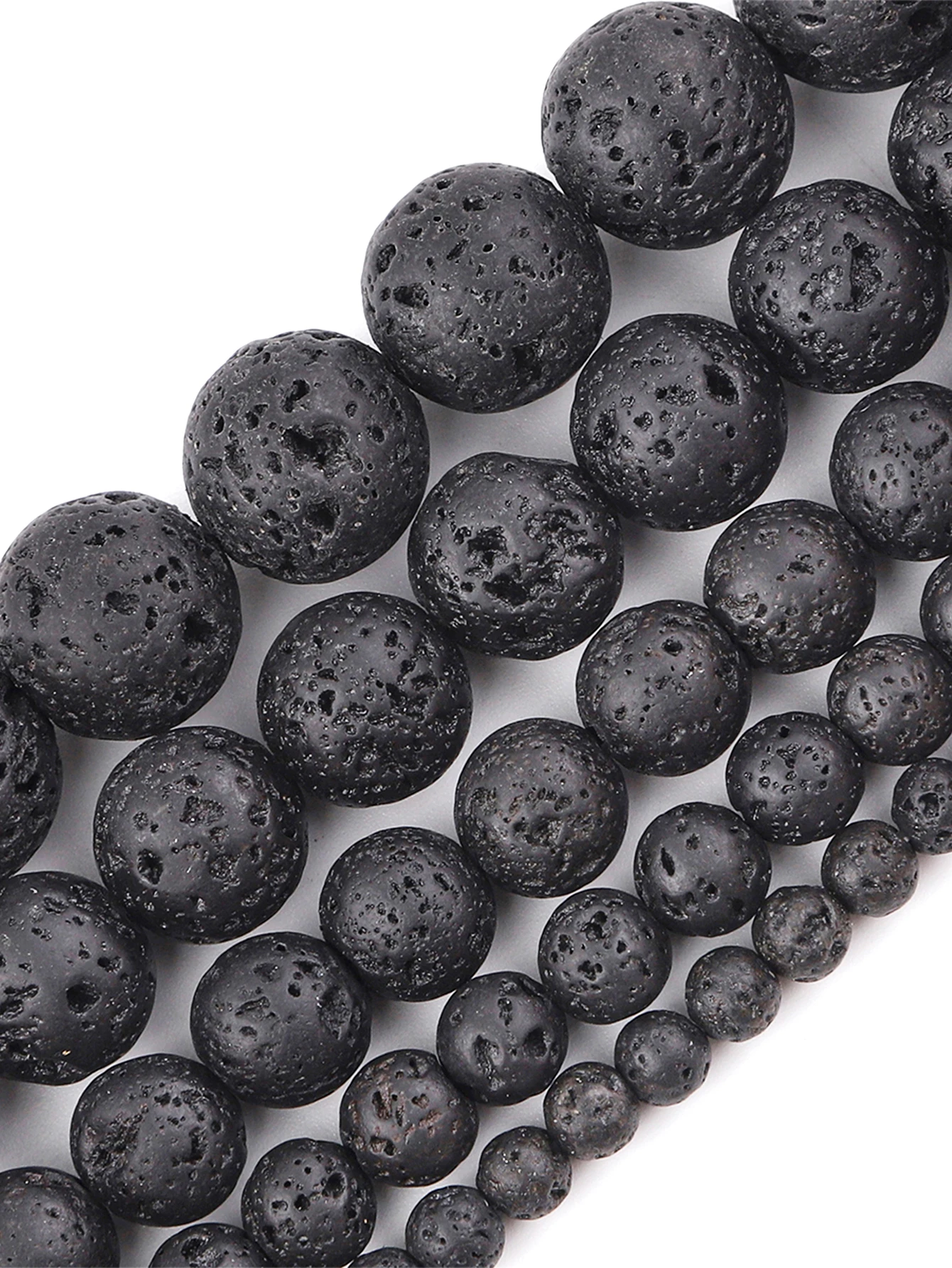 Natural Black Volcanic Lava Gemstone Round Spacer Loose Stone Beads For Jewelry Making 38cm/str 4mm-12mm