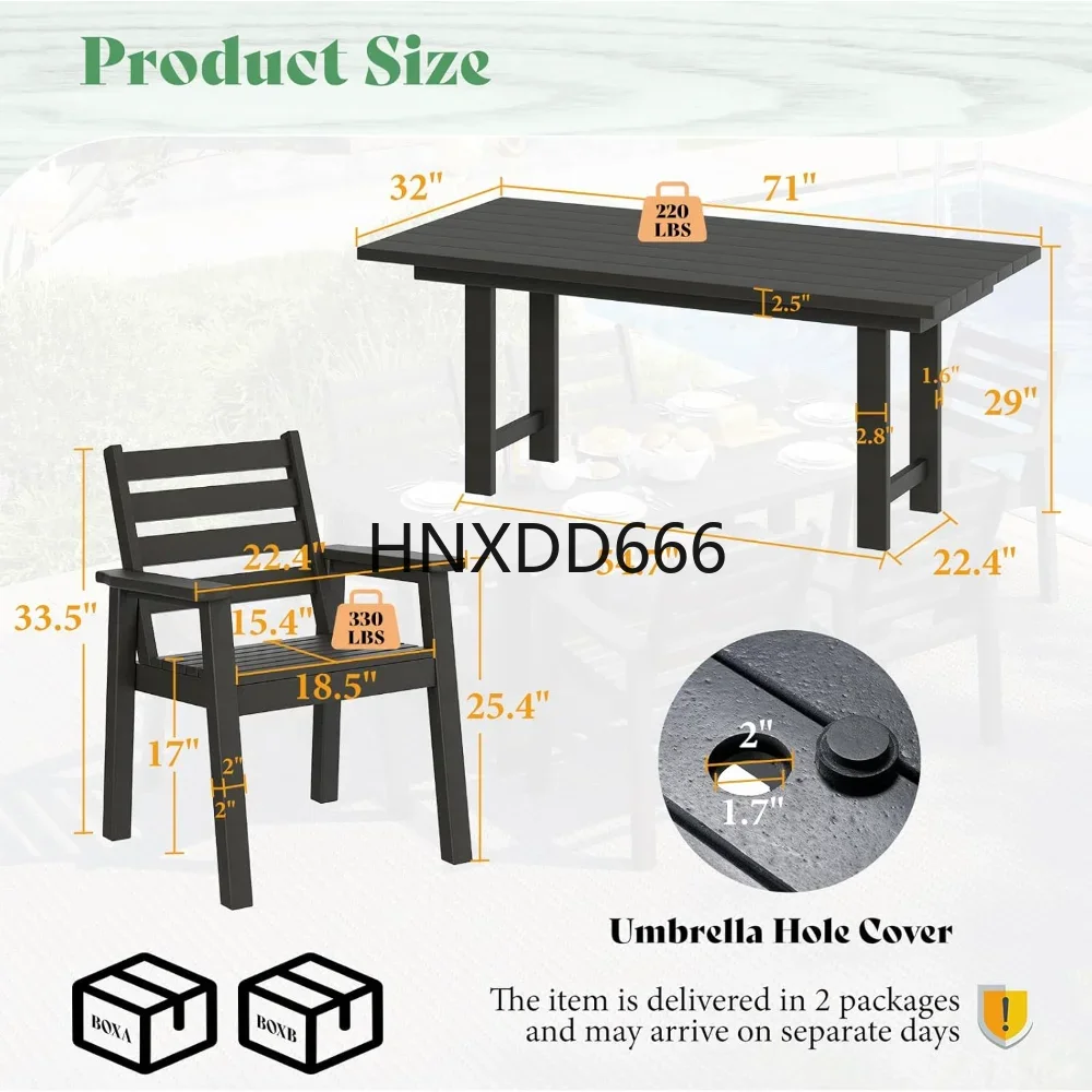 7-Piece HDPE Outdoor Dining Table Set with 6 Chairs,  L Patio Dining Furniture, Outdoor Tables