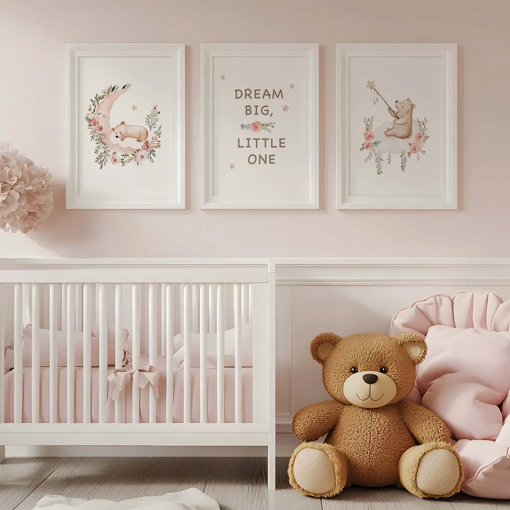 

Minimalist Boho Nursery Wall Art, Cute Animal Floral Canvas Painting Poster Picture for Kids Room Crib Wall Decor