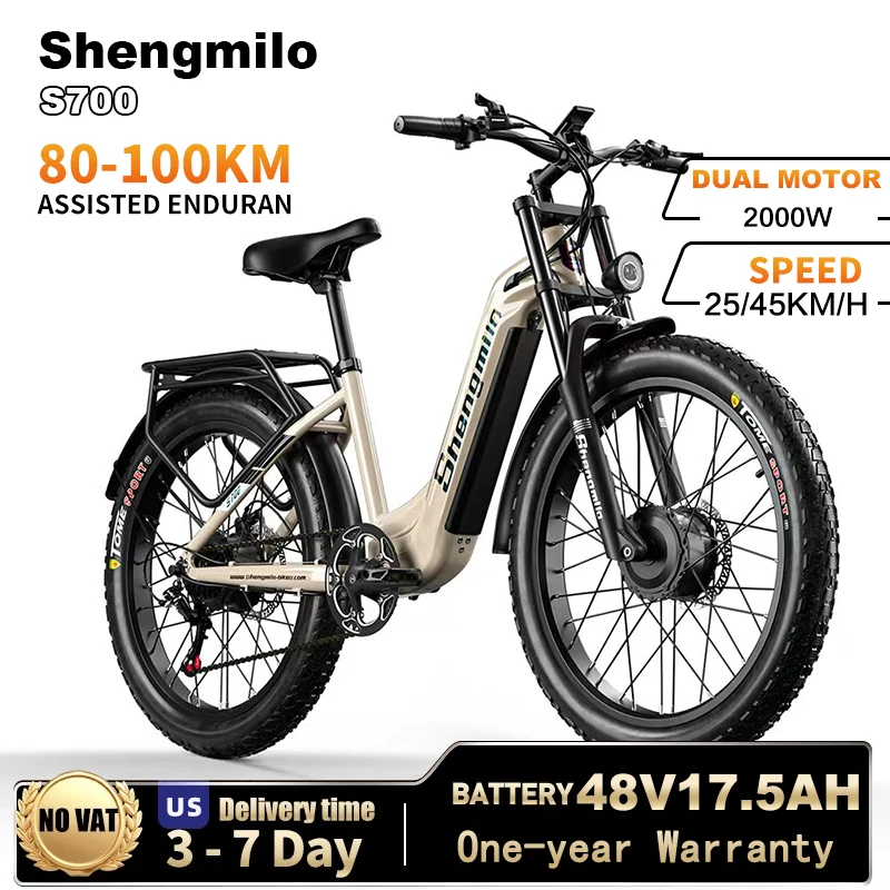 

Shengmilo S700 2000W Dual Motor Electric Bike - 48V17.5AH Lithium Battery 26*3.0 Wide Tire Snow/MTB/City E-Bike