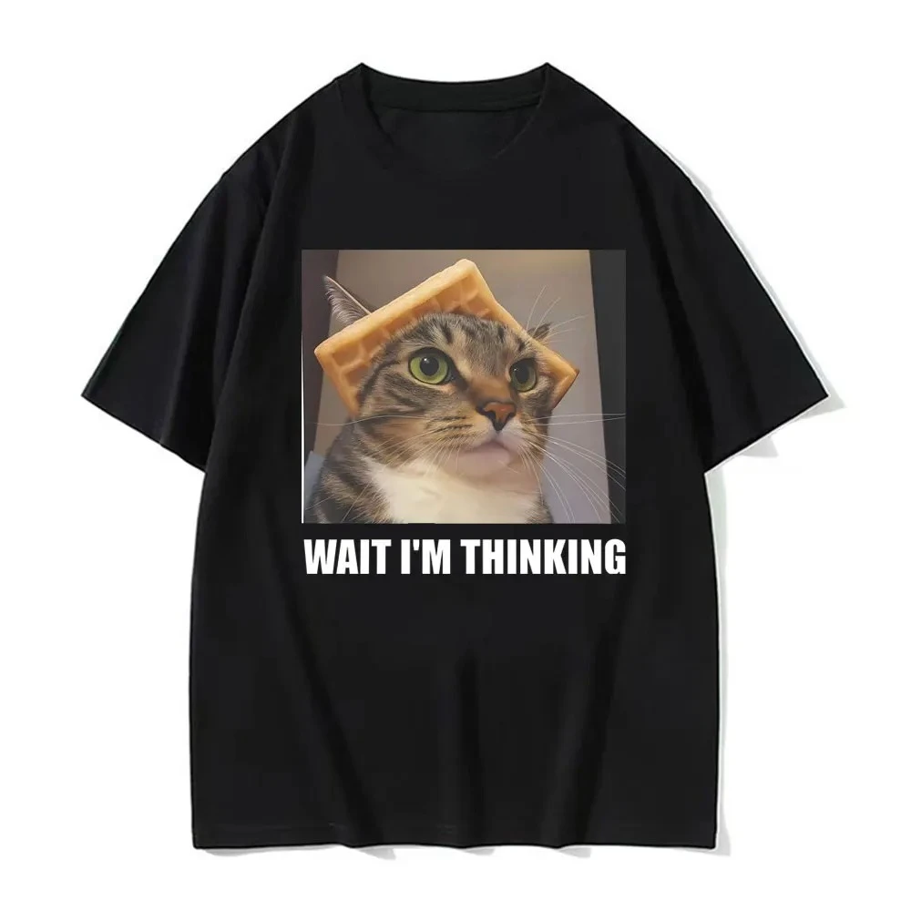 Wait L'm Thinking Funny Cat Meme Tee Shirt Women Clothing Fashion Humor Trend T-shirts Casual Kitten Printed Cute Y2k Streetwear