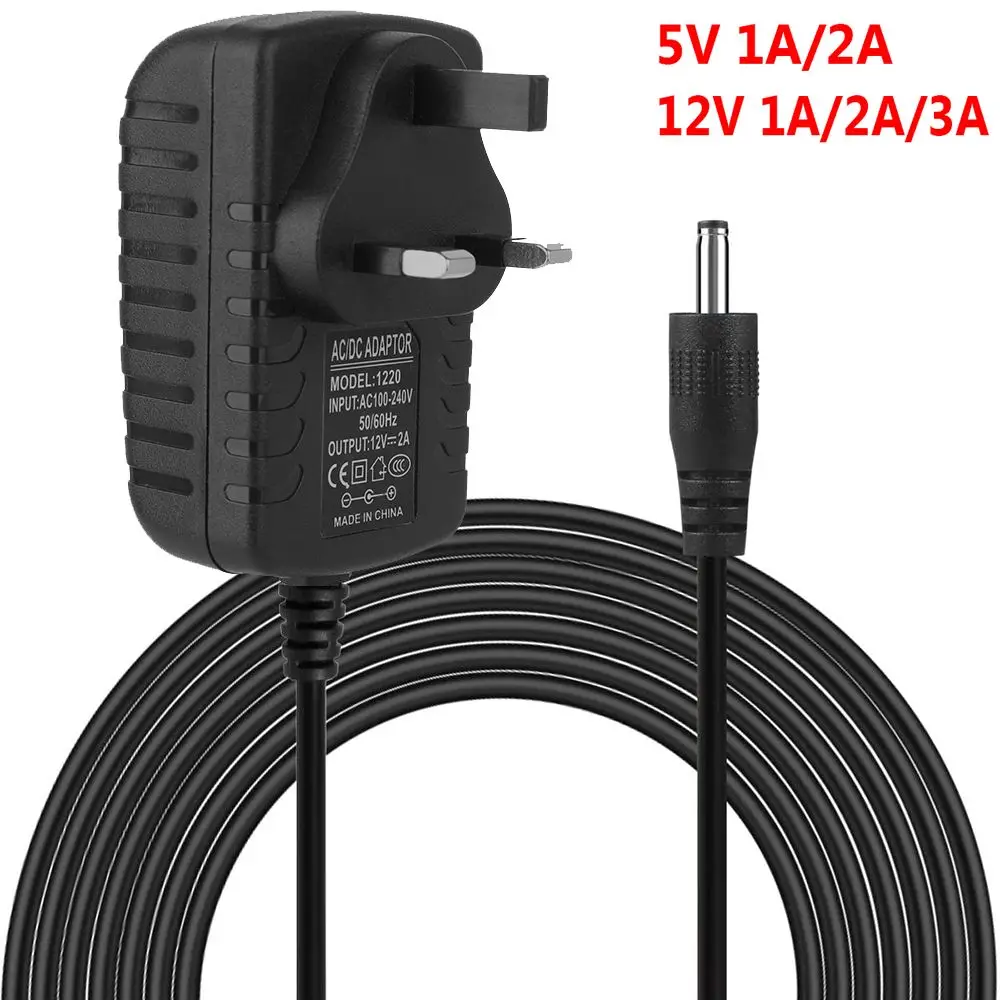 

UK Plug 5V 12V 1A 2A AC/DC Power Supply Adapter Charger Mains Transformer 100-240V For LED Strip CCTV Camera