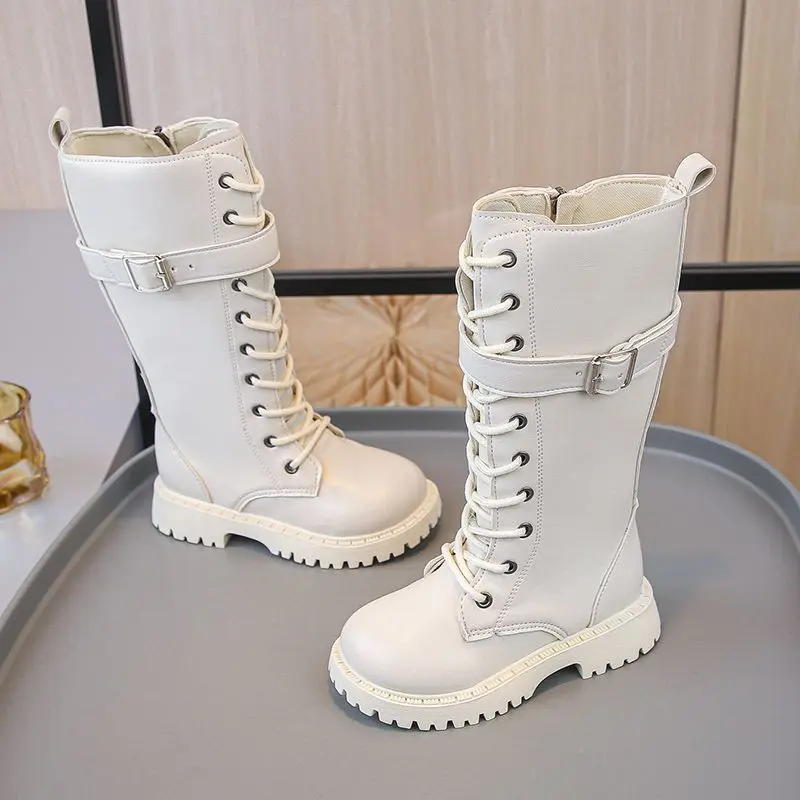 2026 New Girls Furry Autumn Winter Knee High Boots British Style Kids Princess Leather Fashion Boots