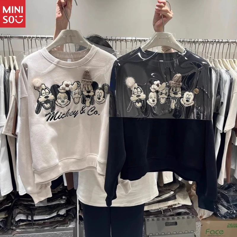 

Miniso Plus Size Women's Embroidered Hoodie | Heavy Duty Crystal & Letter Design for L-4XL